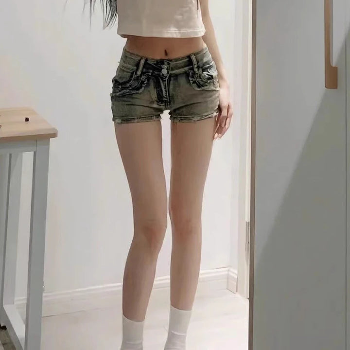 Trendy Women's Low Waist Punk Denim Shorts