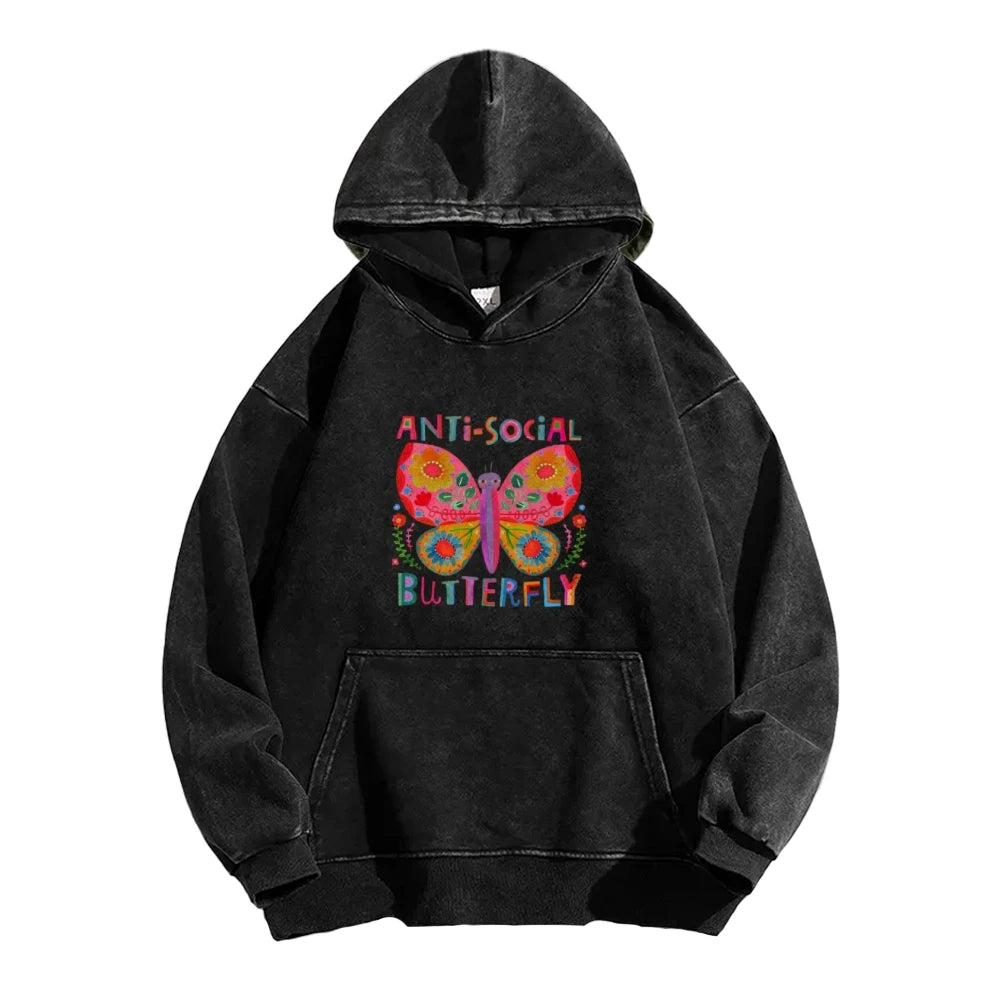 Pure Cotton Color Smudge Butterfly Graphic Print Hoodies