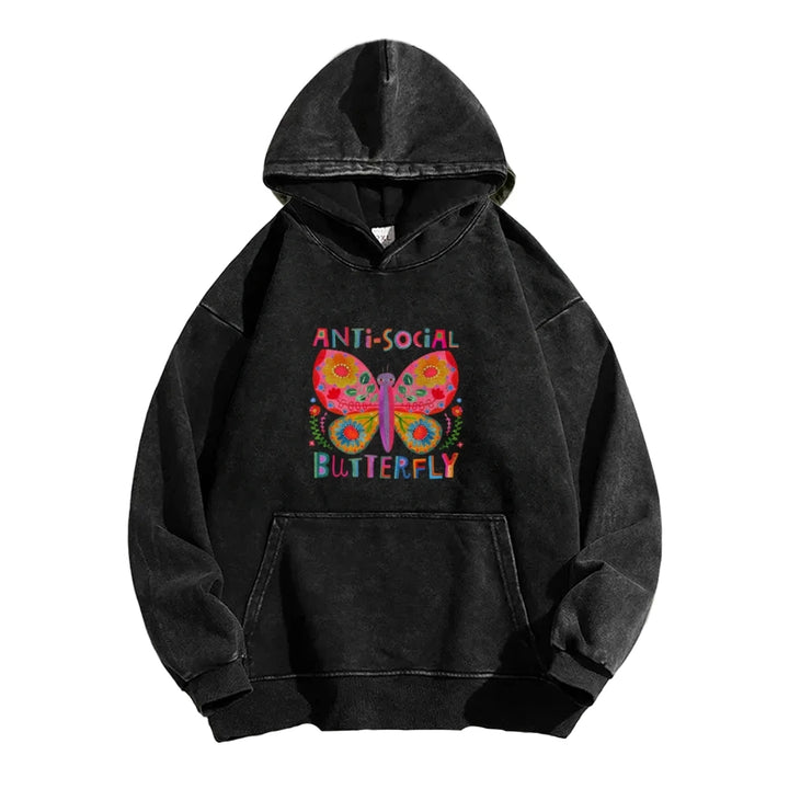 Pure Cotton Color Smudge Butterfly Graphic Print Hoodies