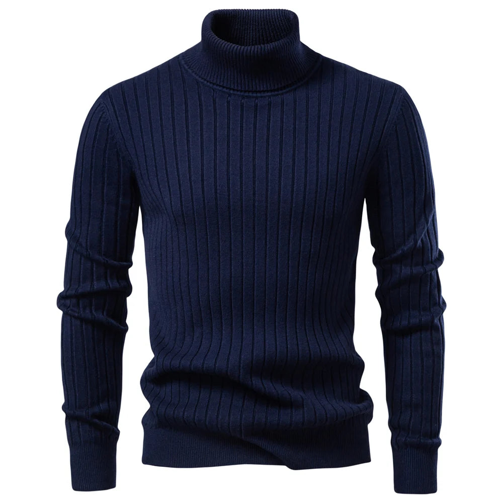 Striped Solid Color Turtleneck Sweater