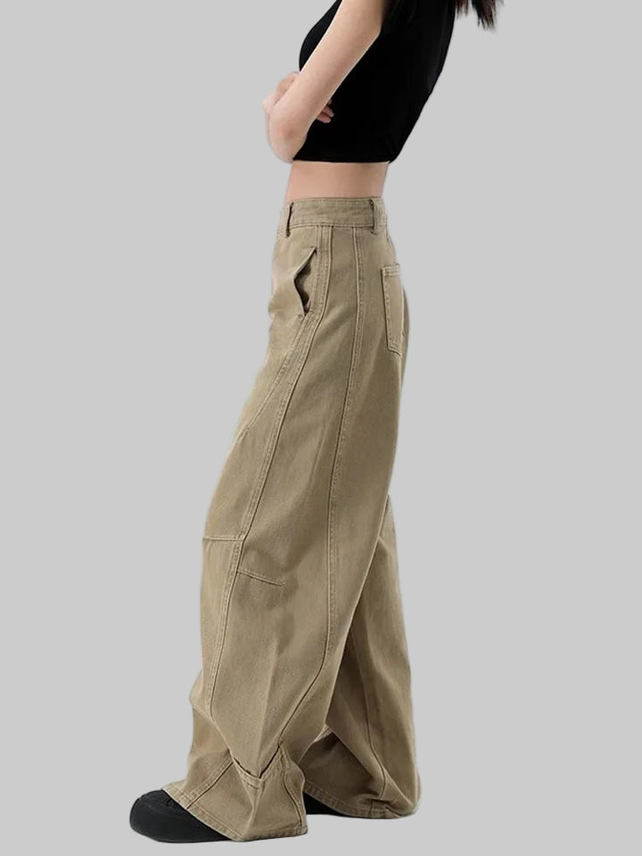 American Retro Wide-Leg Khaki Cargo Pants