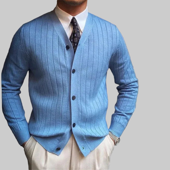 Solid Color V-Neck Slim Fit Knit Business Cardigan