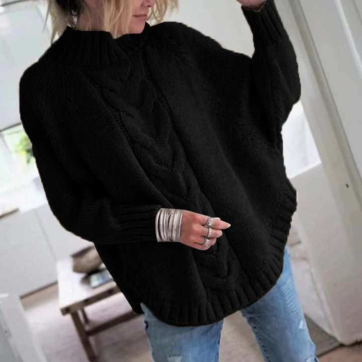 Retro Loose Fit High Neck Cable Sweater