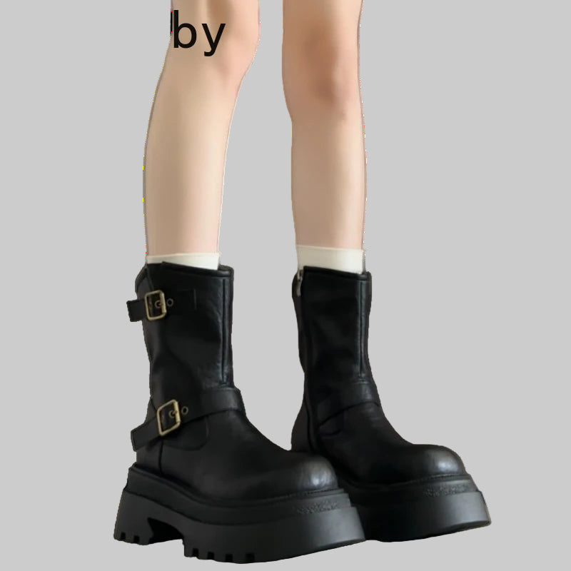 Punk Style Autumn Winter Ankle Boots with Belt Buckle