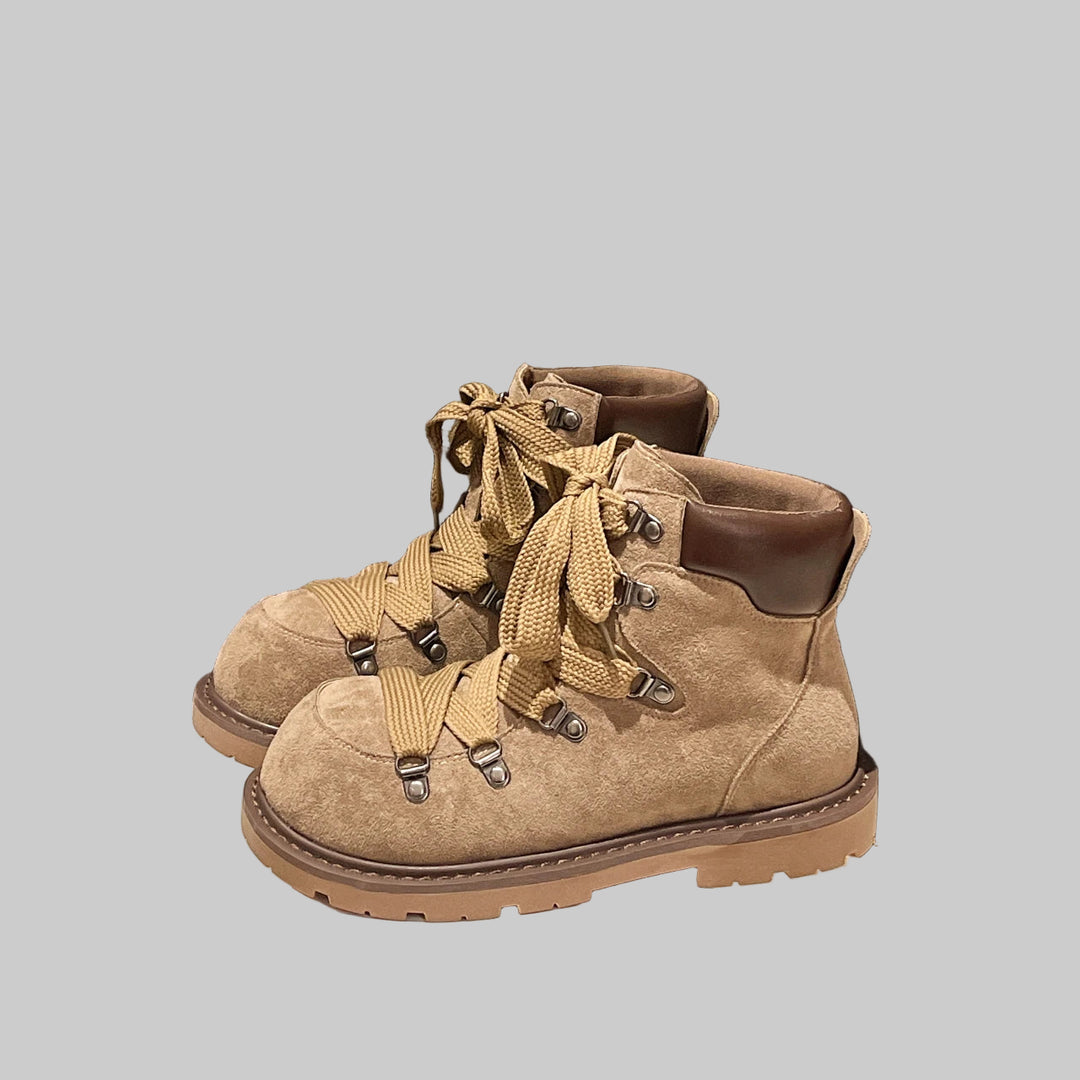 Lace Up Suede Western Platform Boots