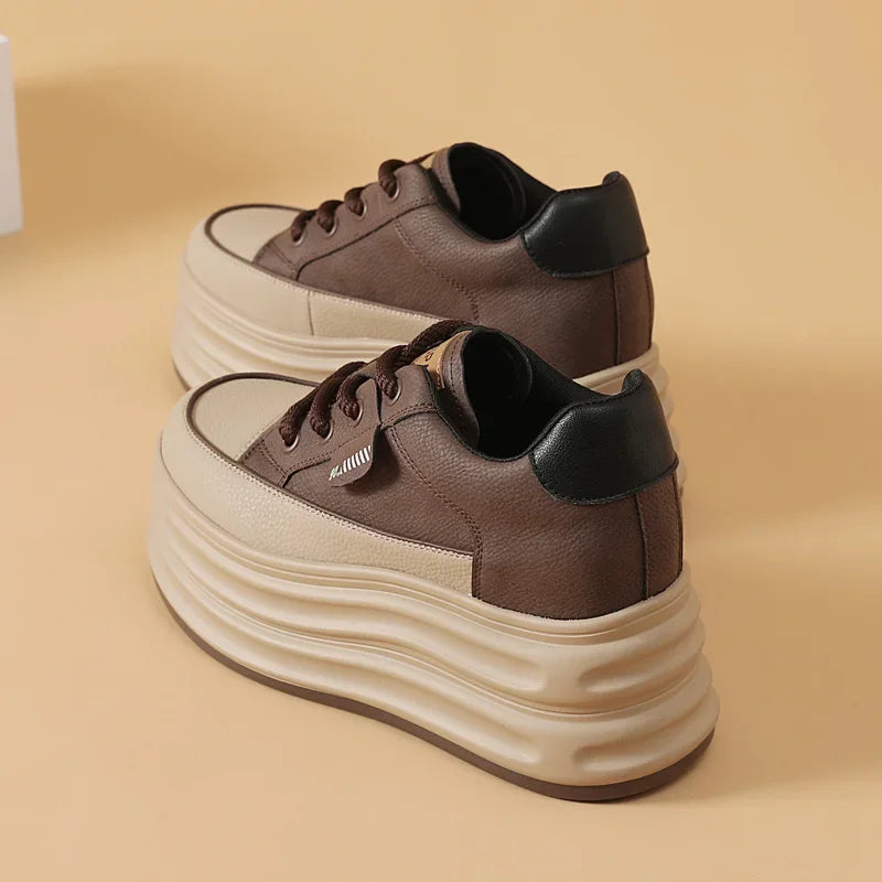 Genuine Leather Vulcanized Chunky Platform Sneakers