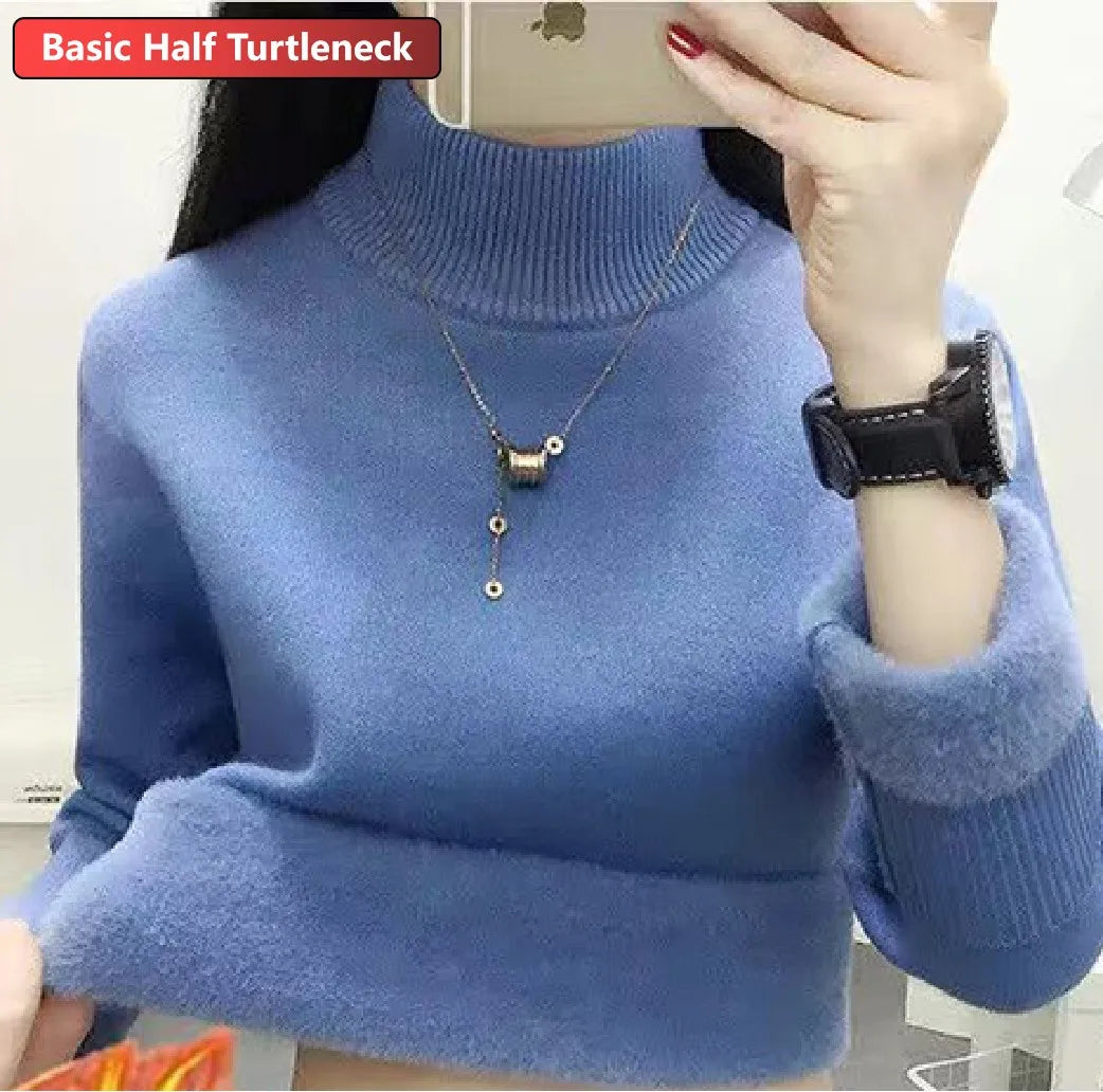 Elegant Women's Thick Velvet Lined Turtleneck Sweater