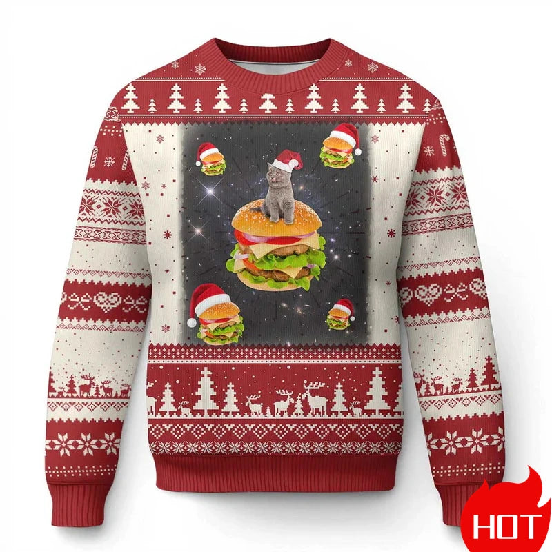 Humorous Santa Cat Graphic Ugly Christmas Sweater