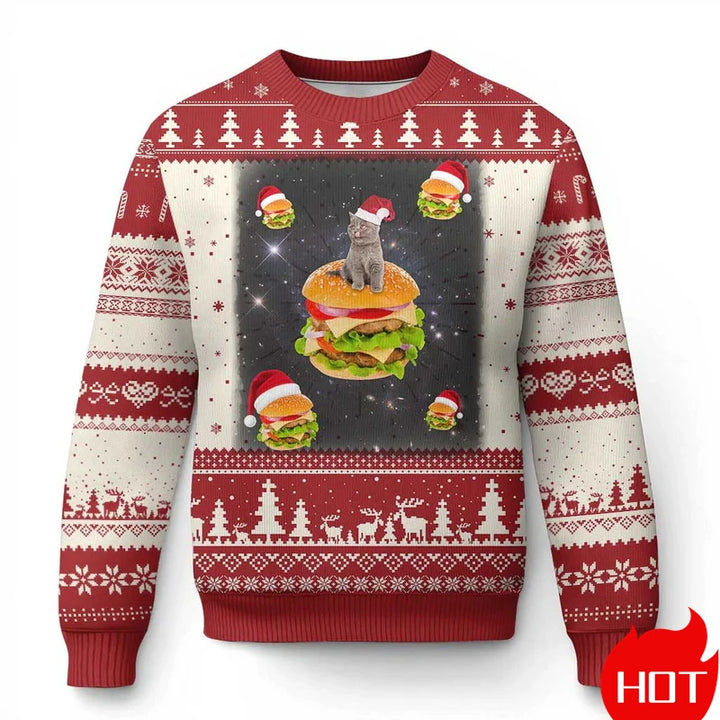 Humorous Santa Cat Graphic Ugly Christmas Sweater