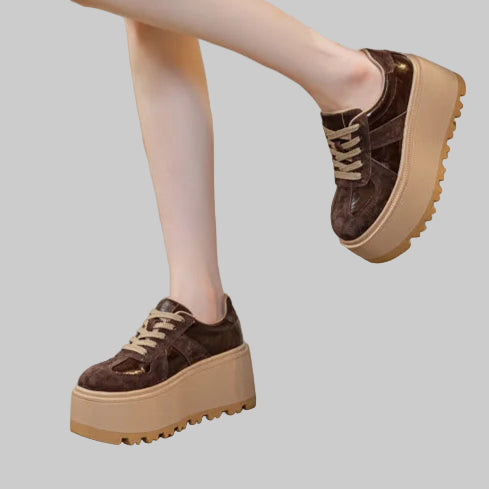 8CM Suede Leather Mesh Platform Wedge Sneakers
