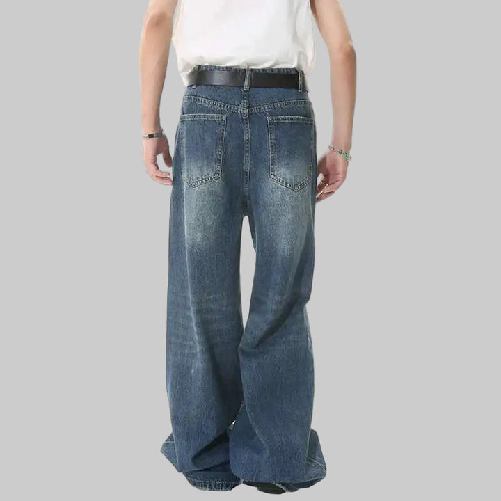 Gradient Washed Denim Pants with Metal Ring Design