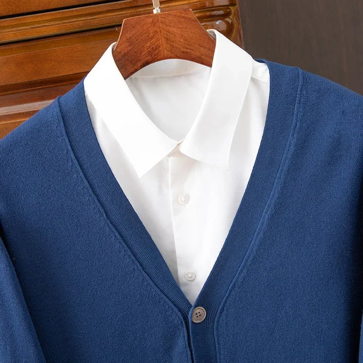Classic V-Neck Solid Color Sweater Cardigan