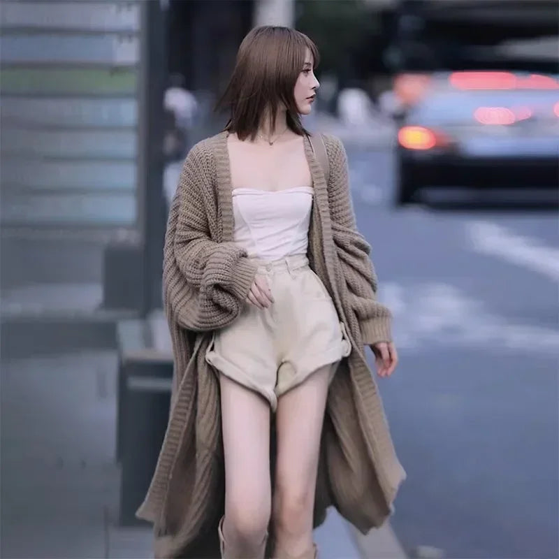 Elegant Long Knitted V-Neck Cardigan