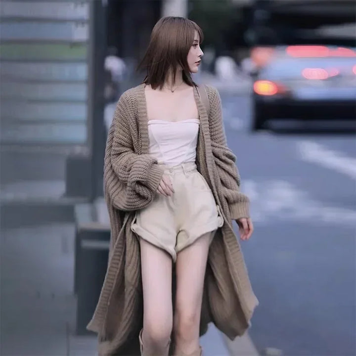 Elegant Long Knitted V-Neck Cardigan