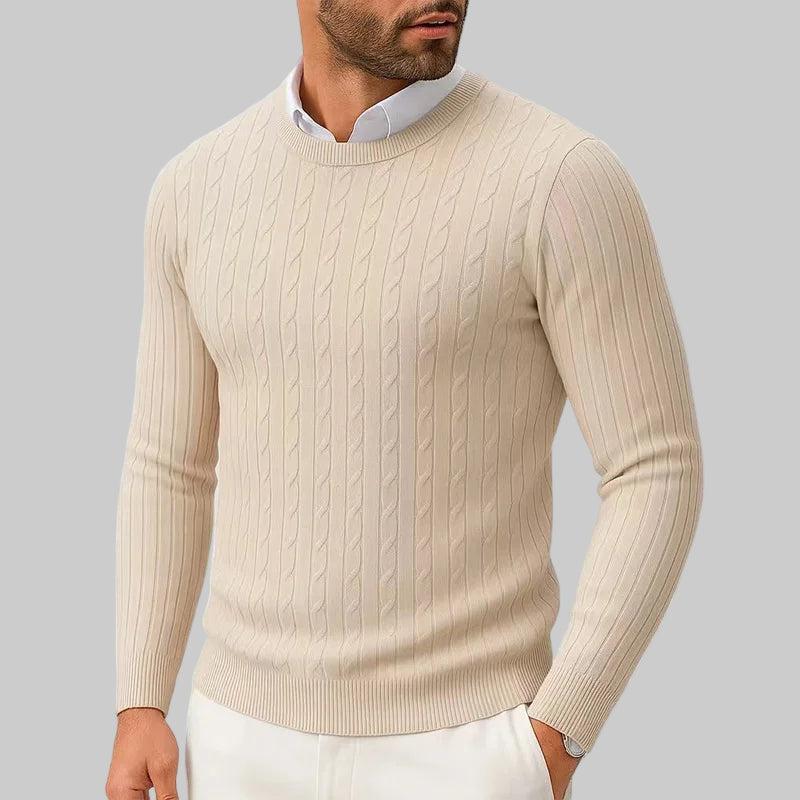 Lightweight Slim Fit Crewneck Cable Knit Sweater