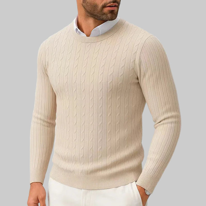 Lightweight Slim Fit Crewneck Cable Knit Sweater