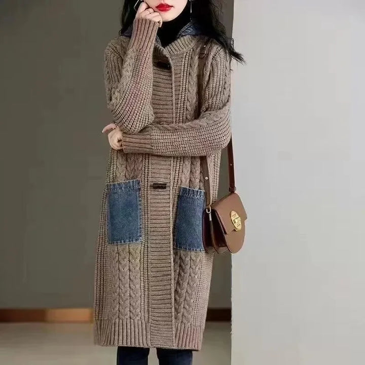 Spring Autumn Loose-Fit Hooded Knitted Cardigan