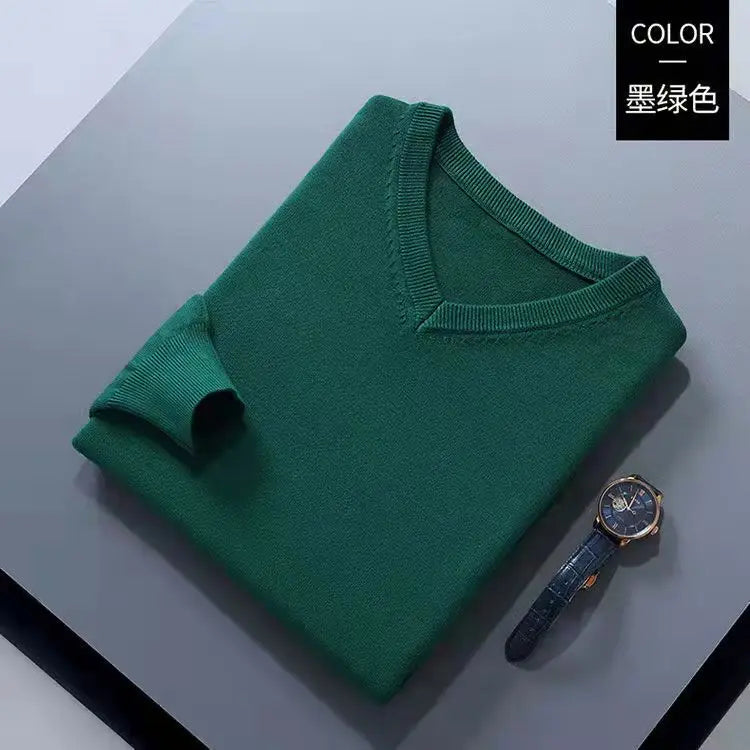 Knitted Cotton Blend Classic V-Neck Pullover