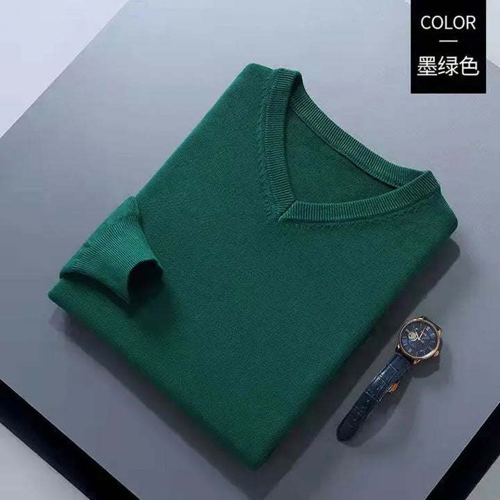 Knitted Cotton Blend Classic V-Neck Pullover
