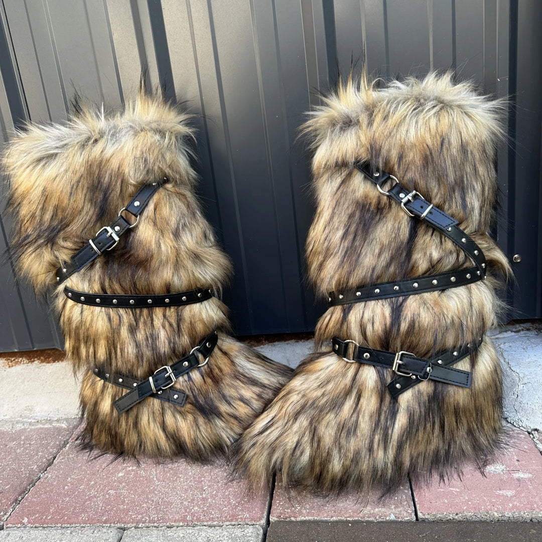 Y2K-Inspired Faux Fur Over-the-Knee Snow Boots