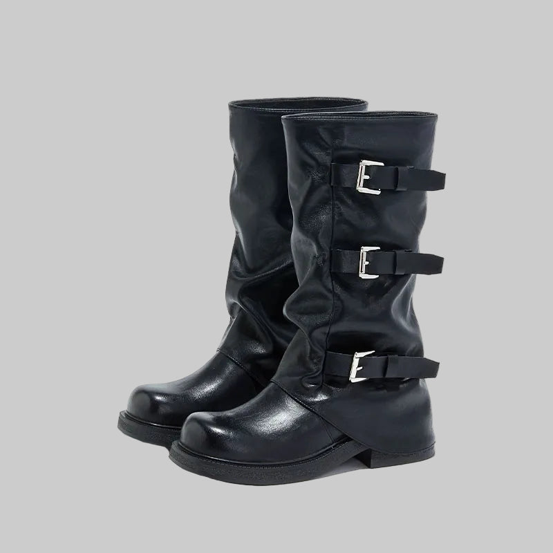 Square Toe Pleated Western Cowboy Boots