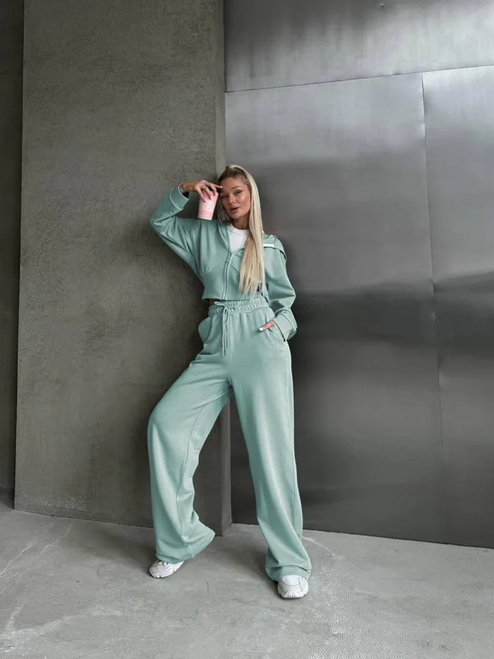 Casual Long Sleeve Hooded 2-Piece Set