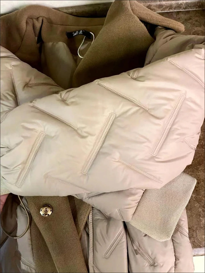 Long Oversized Lapel Elastic Waist Down Cotton Parka Jacket