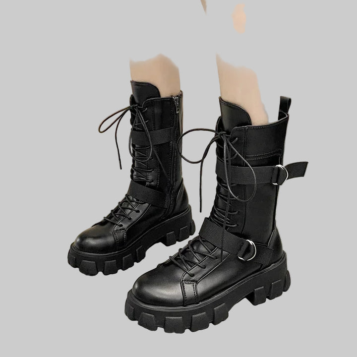 Mid-Calf Punk Gothic Motorcycle Boots