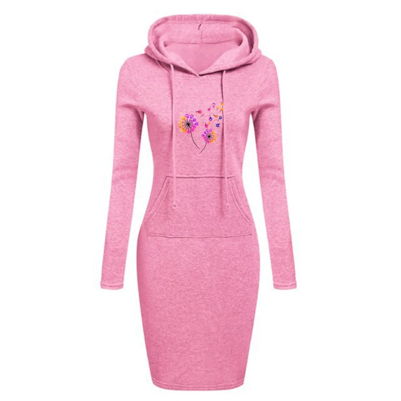 Trendy Midi Hooded Slim Fit Solid Color Dress