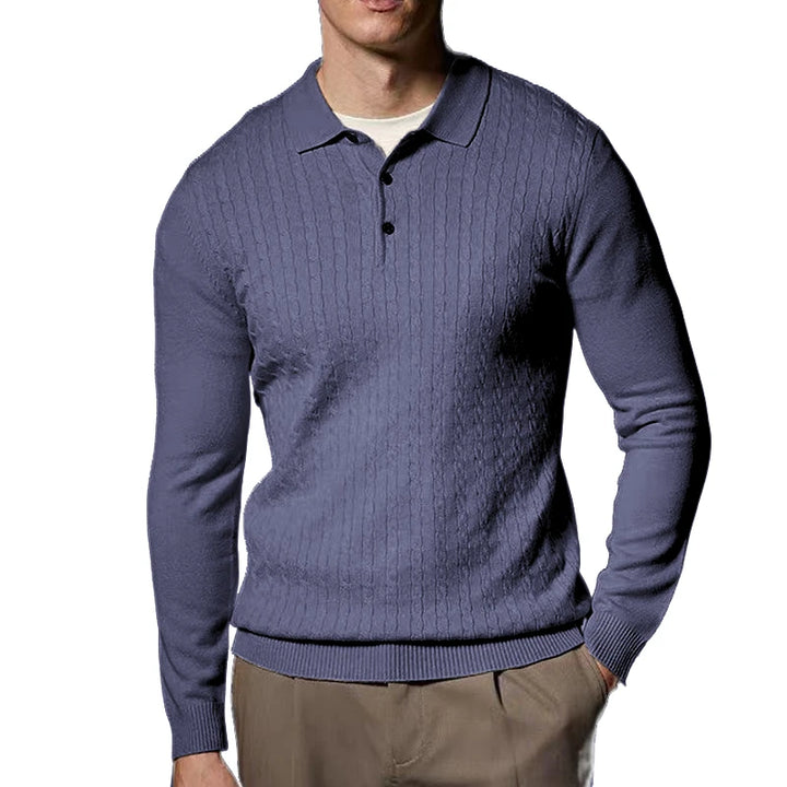 Long Sleeve V-Neck Knitted Polo Sweater