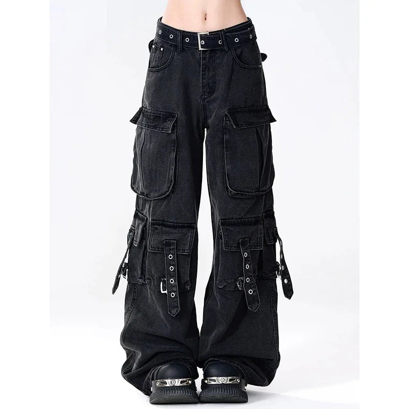 American Retro Multi-Pockets Cargo Jeans - Gothic
