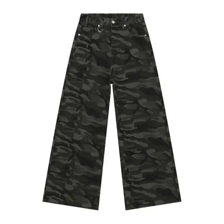 Gradient Washed Denim Pants with Metal Ring Design