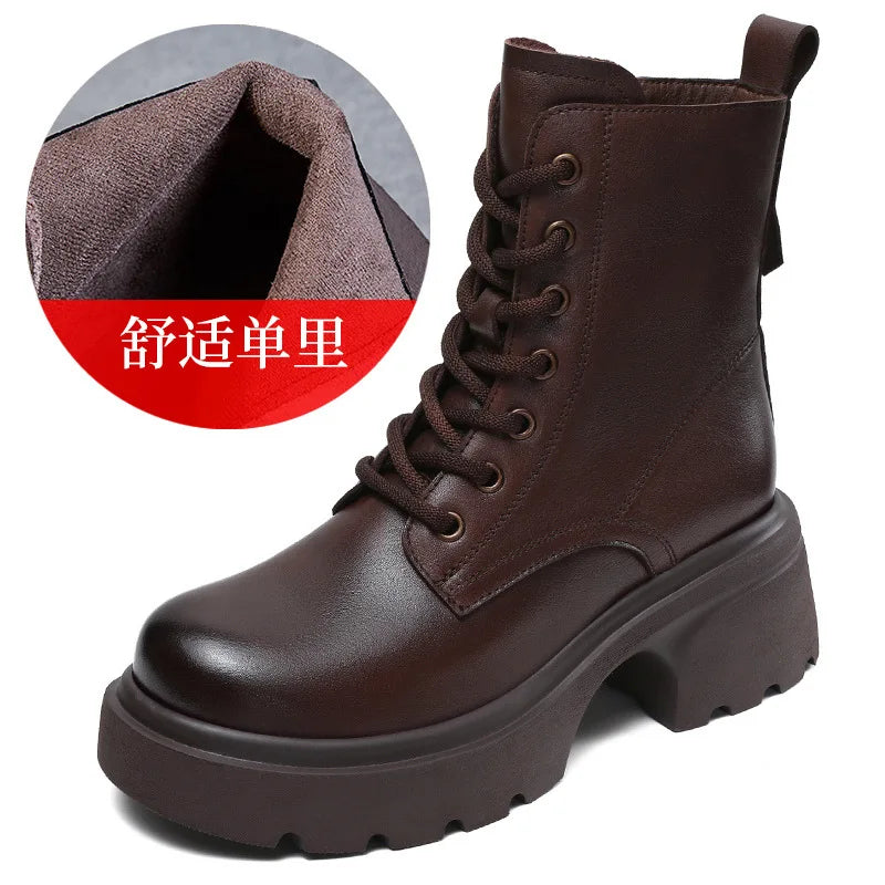 Authentic Leather Chunky Sole Women's British-Inspired Ankle Boots