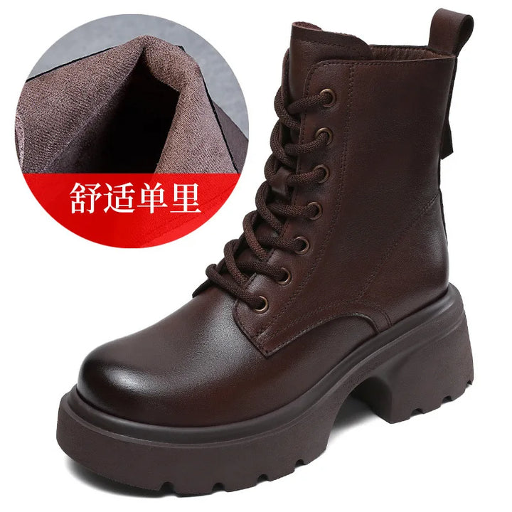 Authentic Leather Chunky Sole Women's British-Inspired Ankle Boots