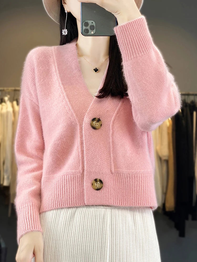 100% Merino Wool V-Neck Cardigan