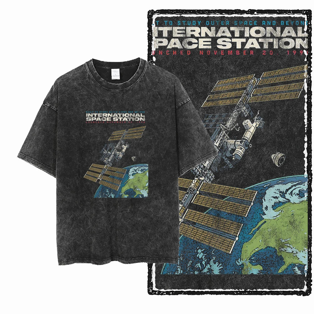 Oversized Washed Retro Finish Print Tees
