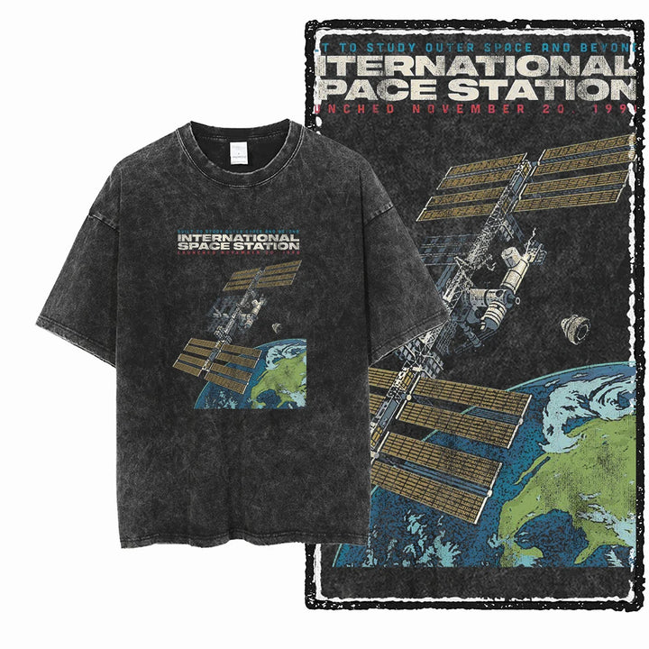 Oversized Washed Retro Finish Print Tees