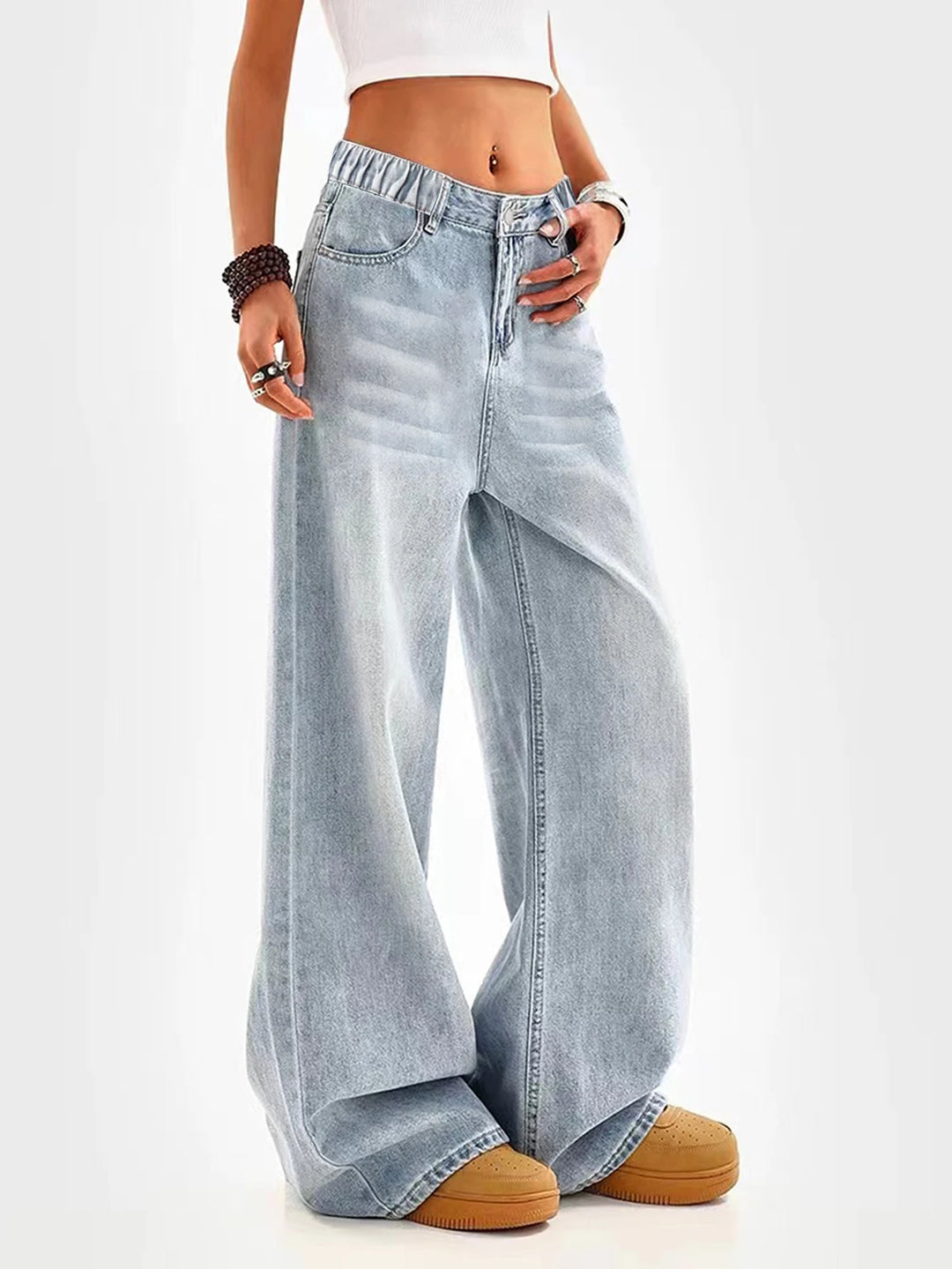 Retro Washed Wide-Leg Jeans