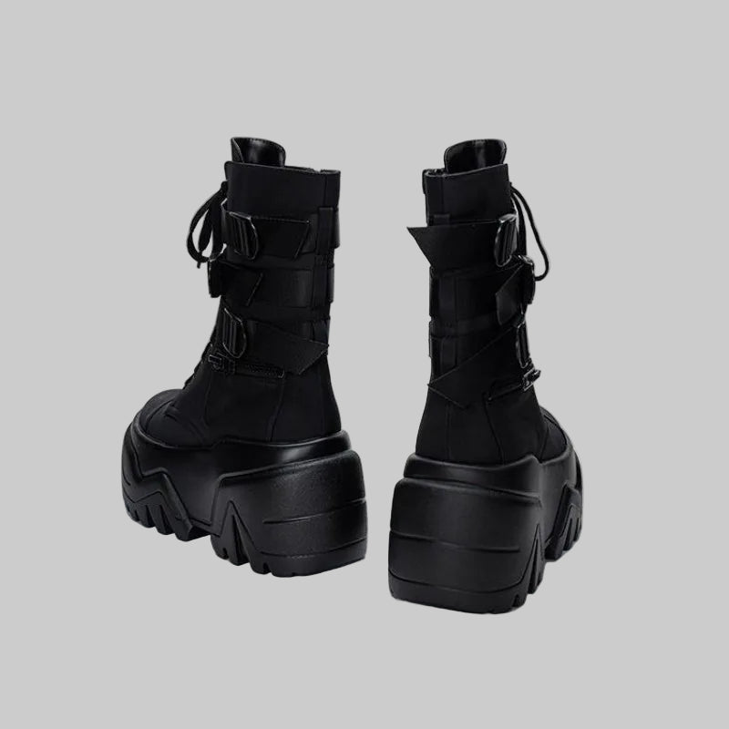 Chunky High Platform 9CM Leather Ankle Booties for Autumn