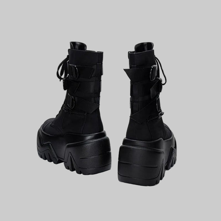 Chunky High Platform 9CM Leather Ankle Booties for Autumn