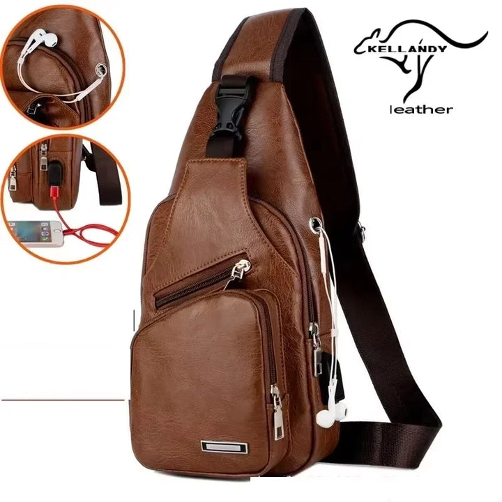 PU Leather USB chest Crossbody bag