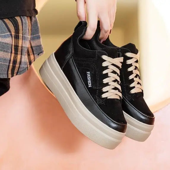Genuine Leather Retro Warm Fleece-Lined Chunky Sneakers