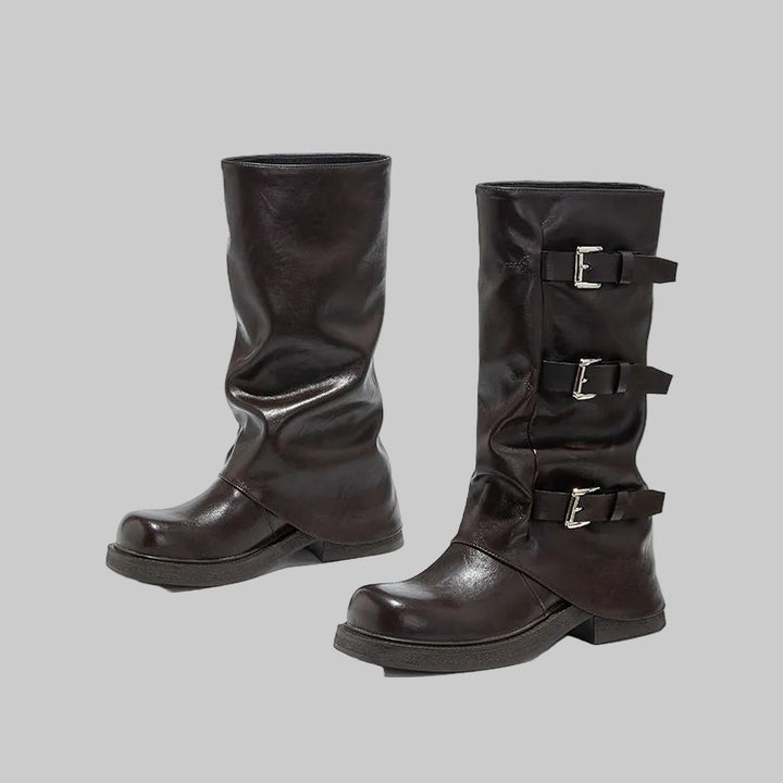 Square Toe Pleated Western Cowboy Boots