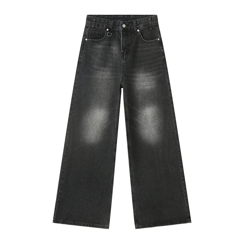 Gradient Washed Denim Pants with Metal Ring Design