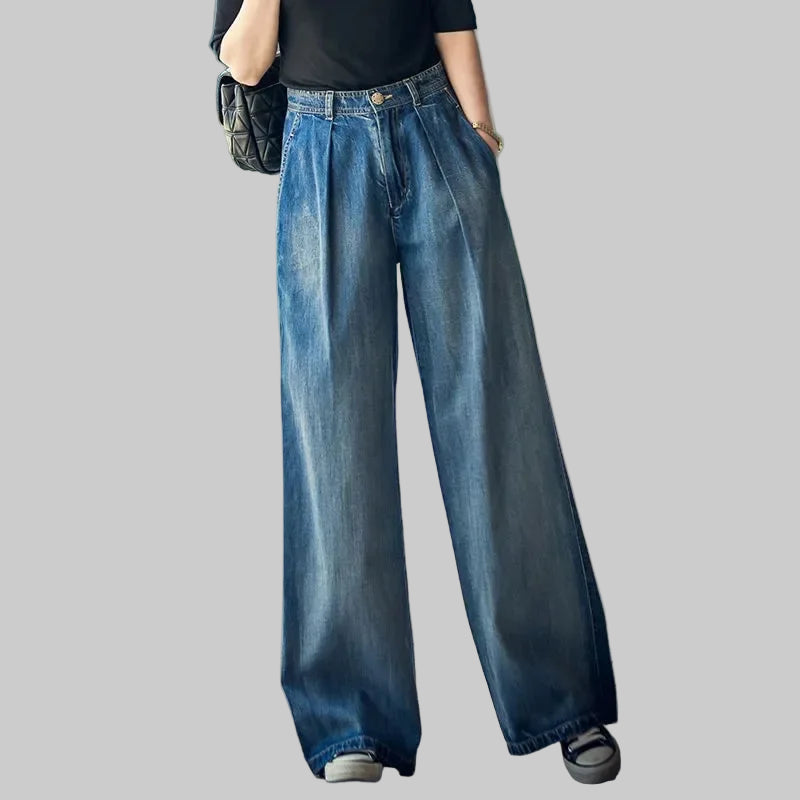Retro High-Waisted Distressed Wide-Leg Jeans