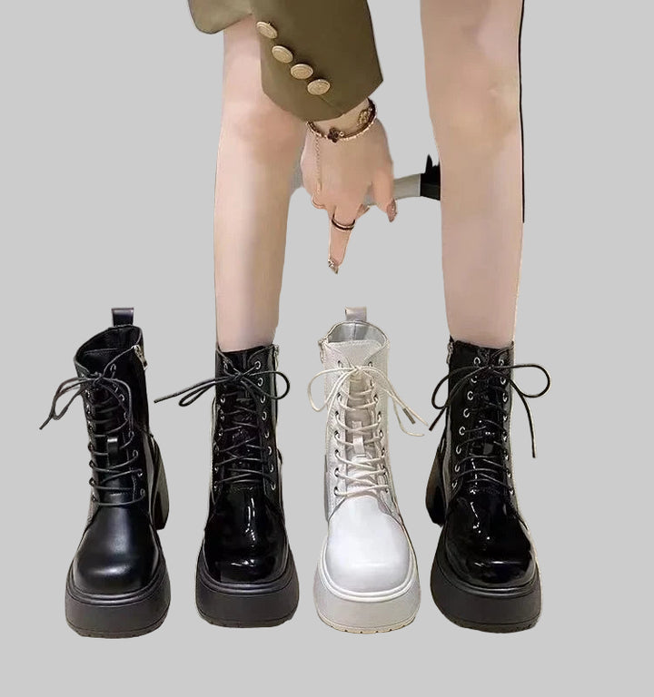 Soft Leather High Heel Waterproof Platform Boots