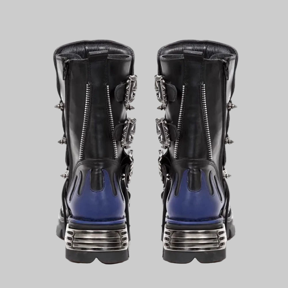 Flame Metallic Goth Skull Punk Motorcycle Boots