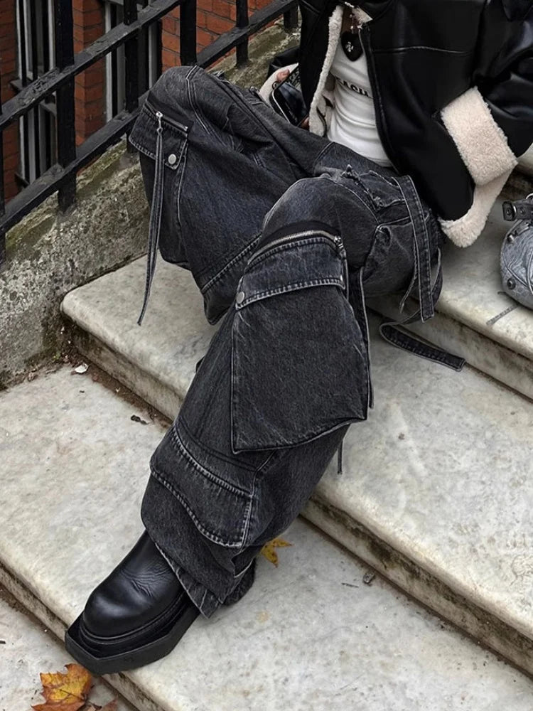 Punk Style Gothic Y2K  Washed Baggy Jeans