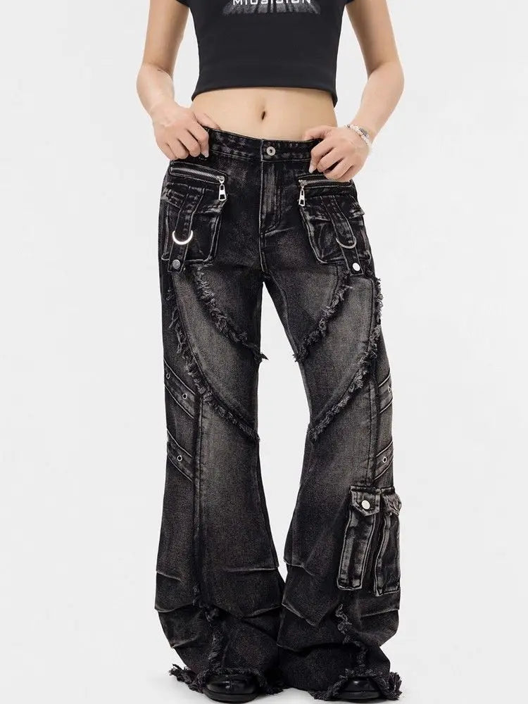 Gothic Style Y2k Baggy Flare Jeans