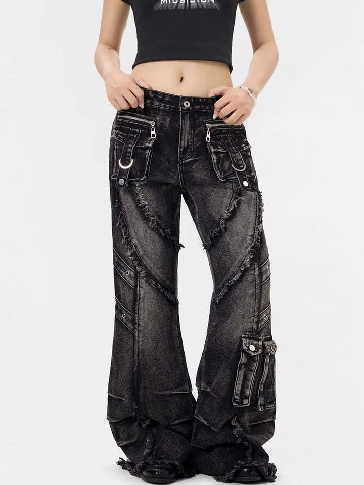 Gothic Style Y2k Baggy Flare Jeans